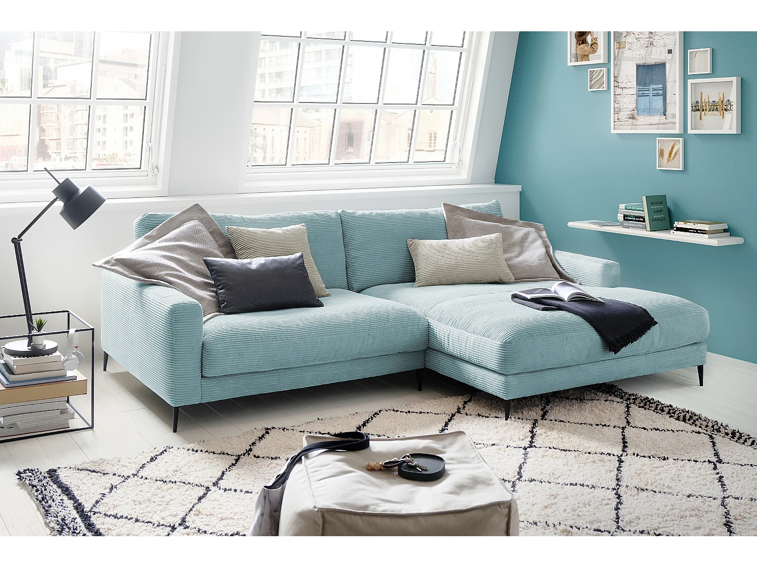 Ecksofa - Hellblau Cord - CARA