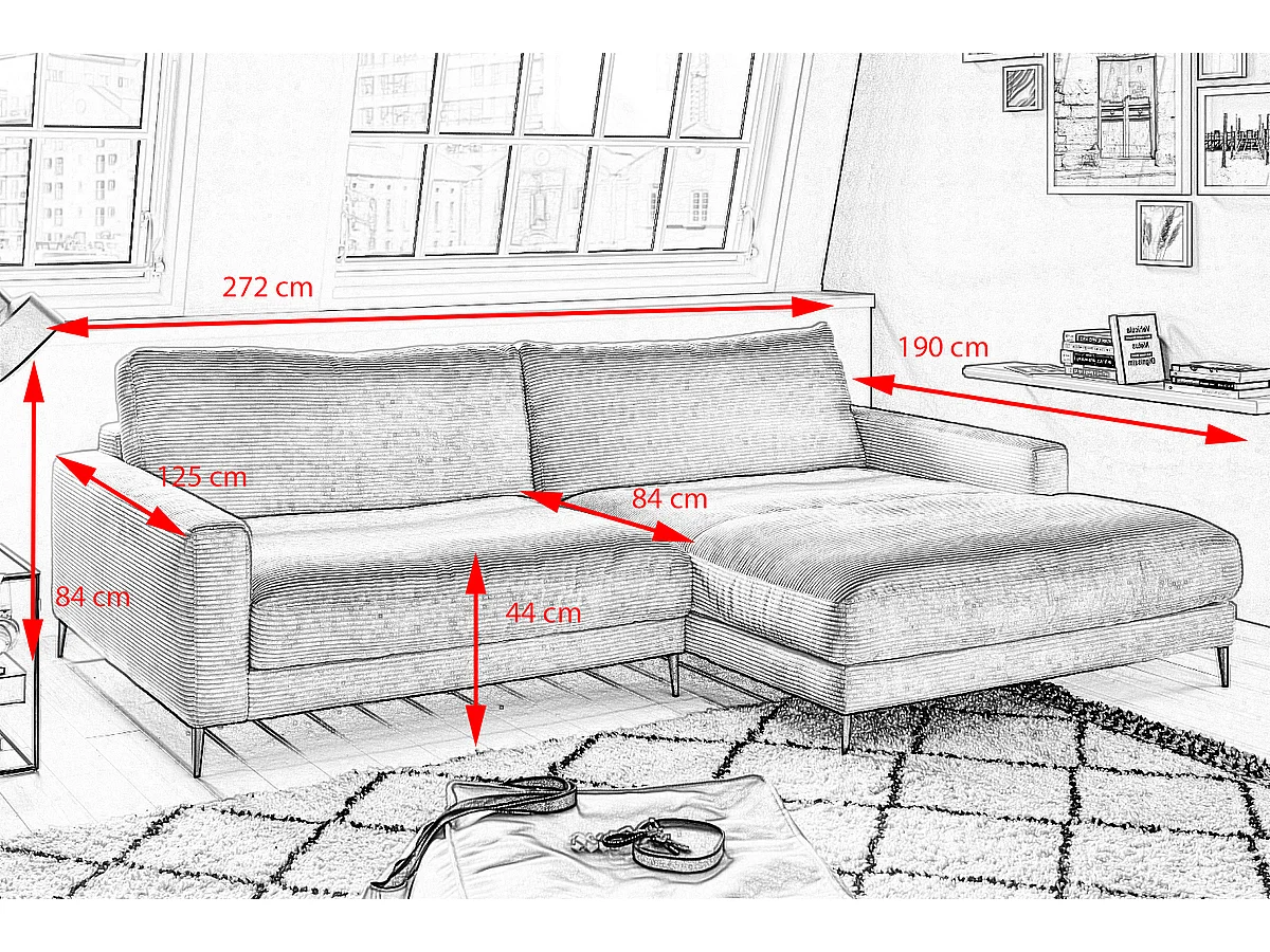 Ecksofa - Hellblau Cord - CARA