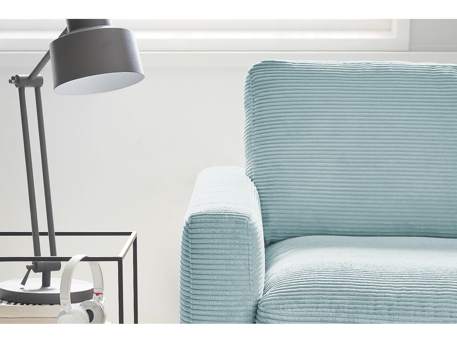 Ecksofa - Hellblau Cord - CARA