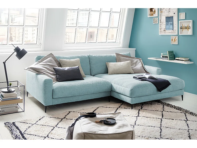 Ecksofa - Hellblau Cord - CARA