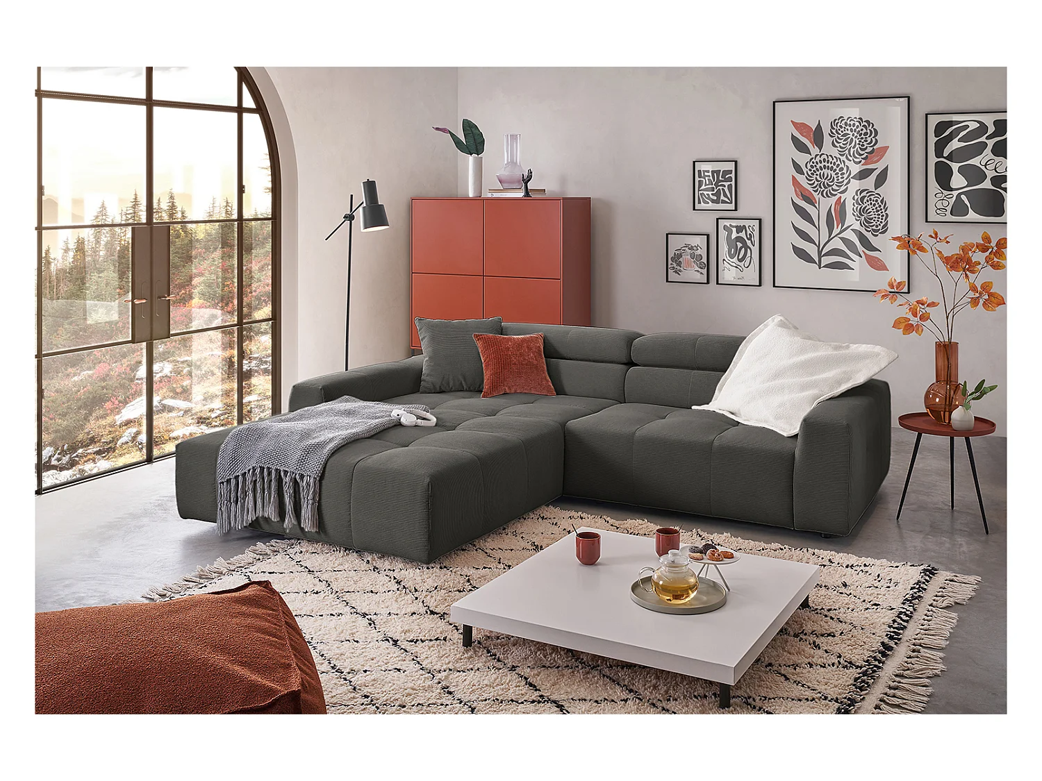 Ecksofa - Anthrazit Cord - RENO