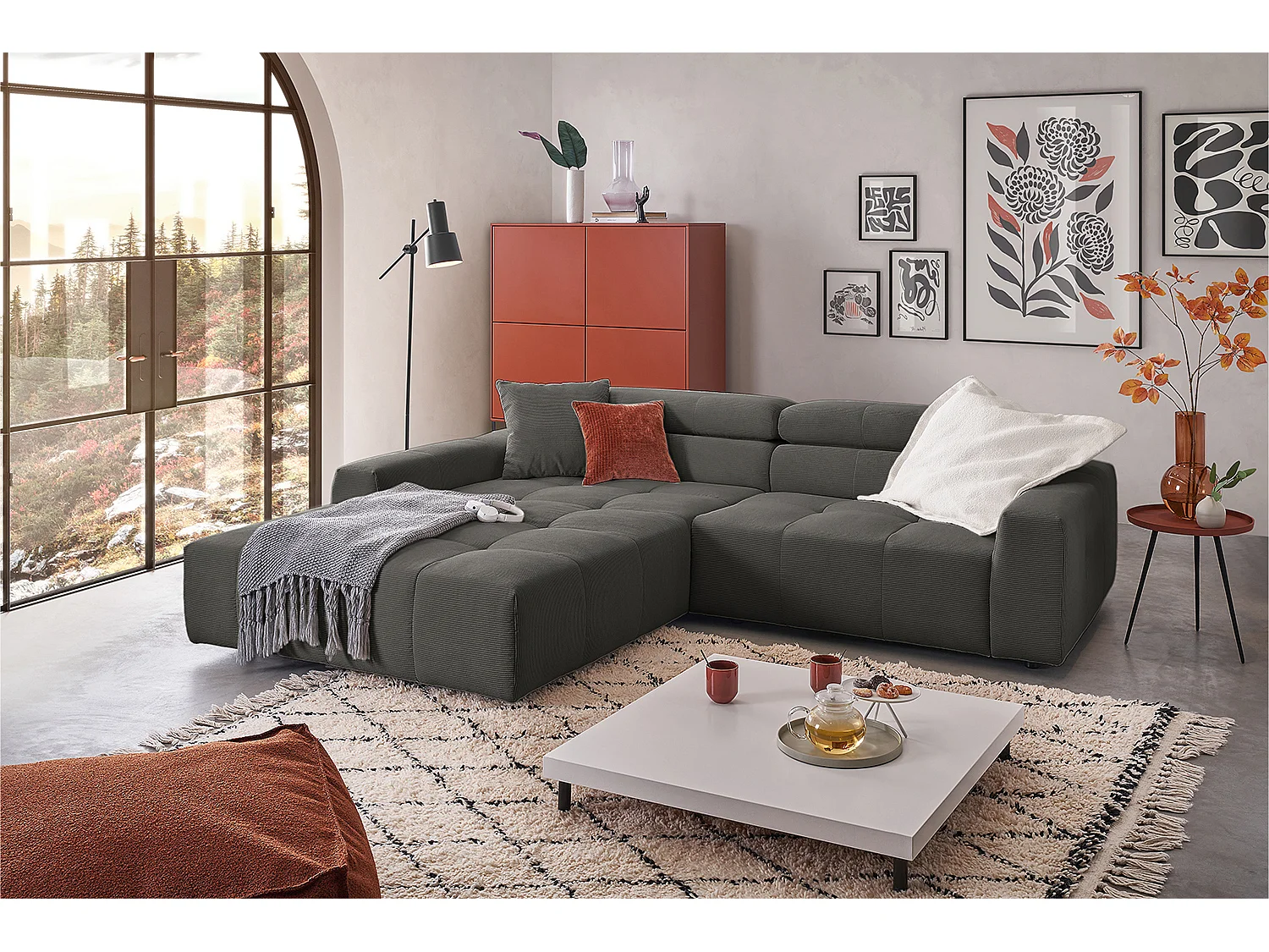 Canapé - anthracite Velours côtelé - RENO