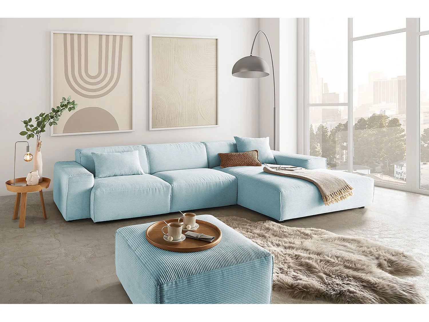 Ecksofa - Hellblau Cord - RANI