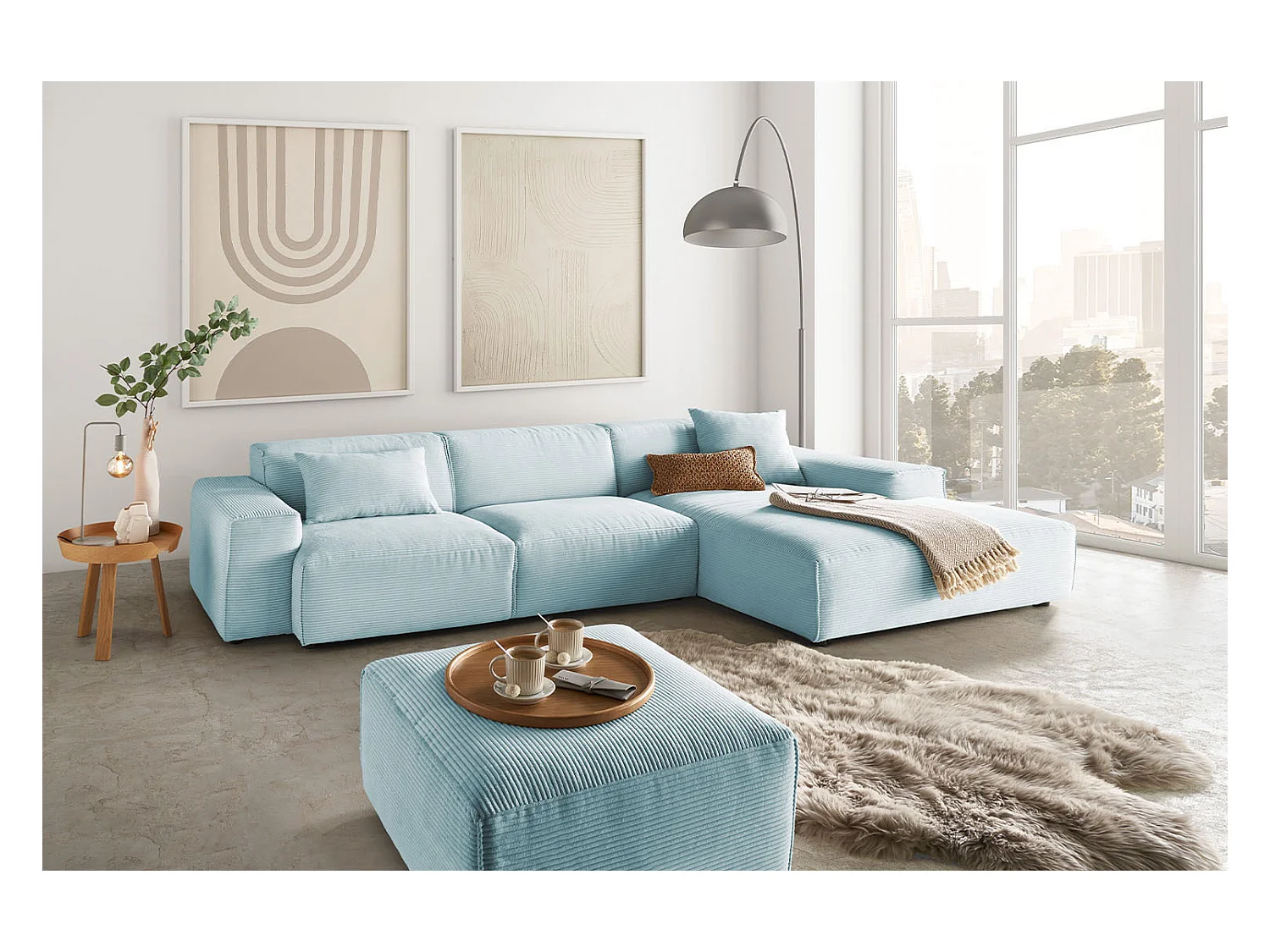 Ecksofa - Hellblau Cord - RANI