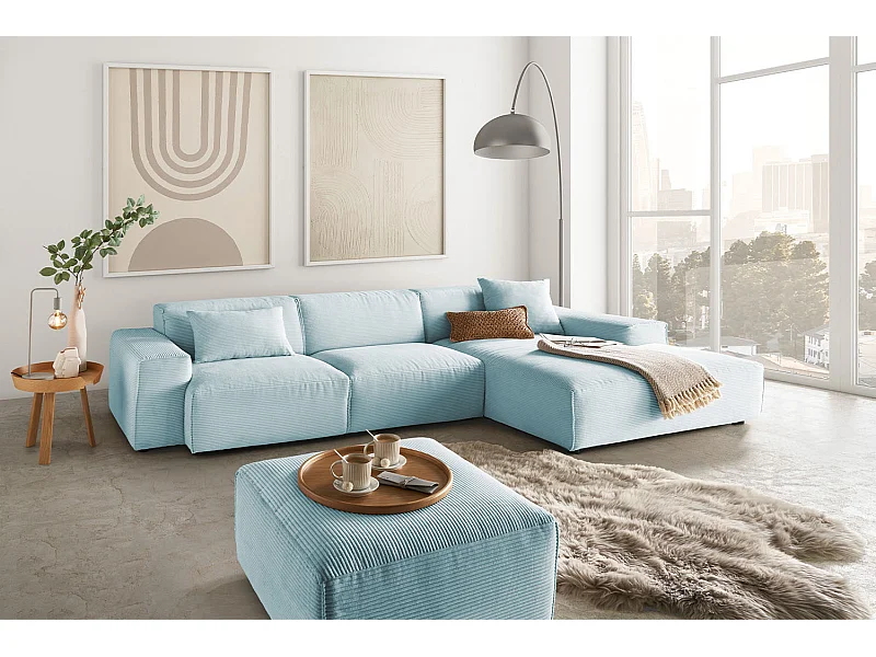 Ecksofa - Hellblau Cord - RANI