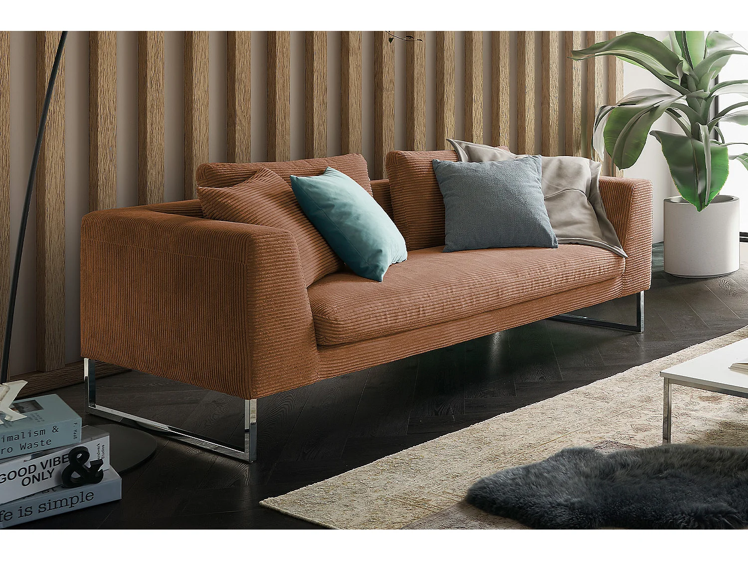 Canapé - marron Velours côtelé - ARIAN