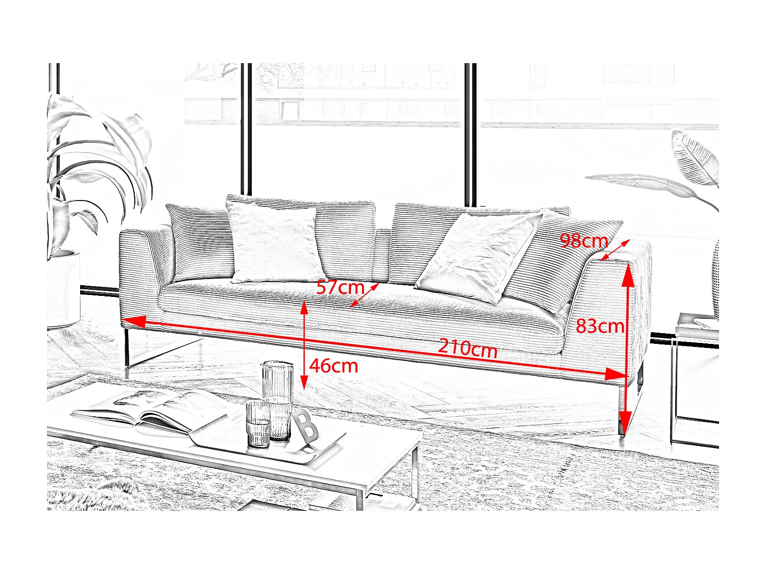 Canapé - marron Velours côtelé - ARIAN