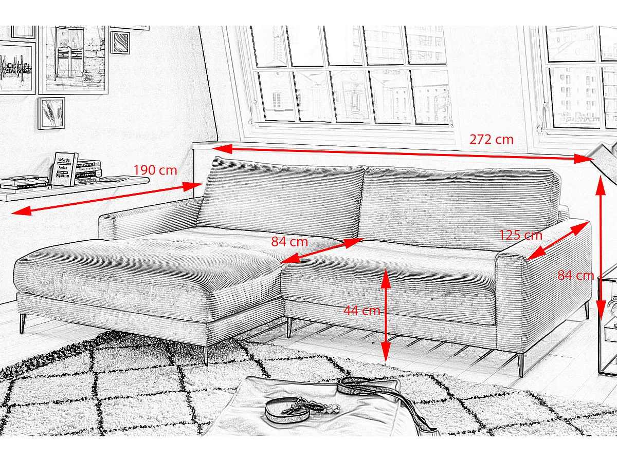 Ecksofa - Pink Cord - CARA