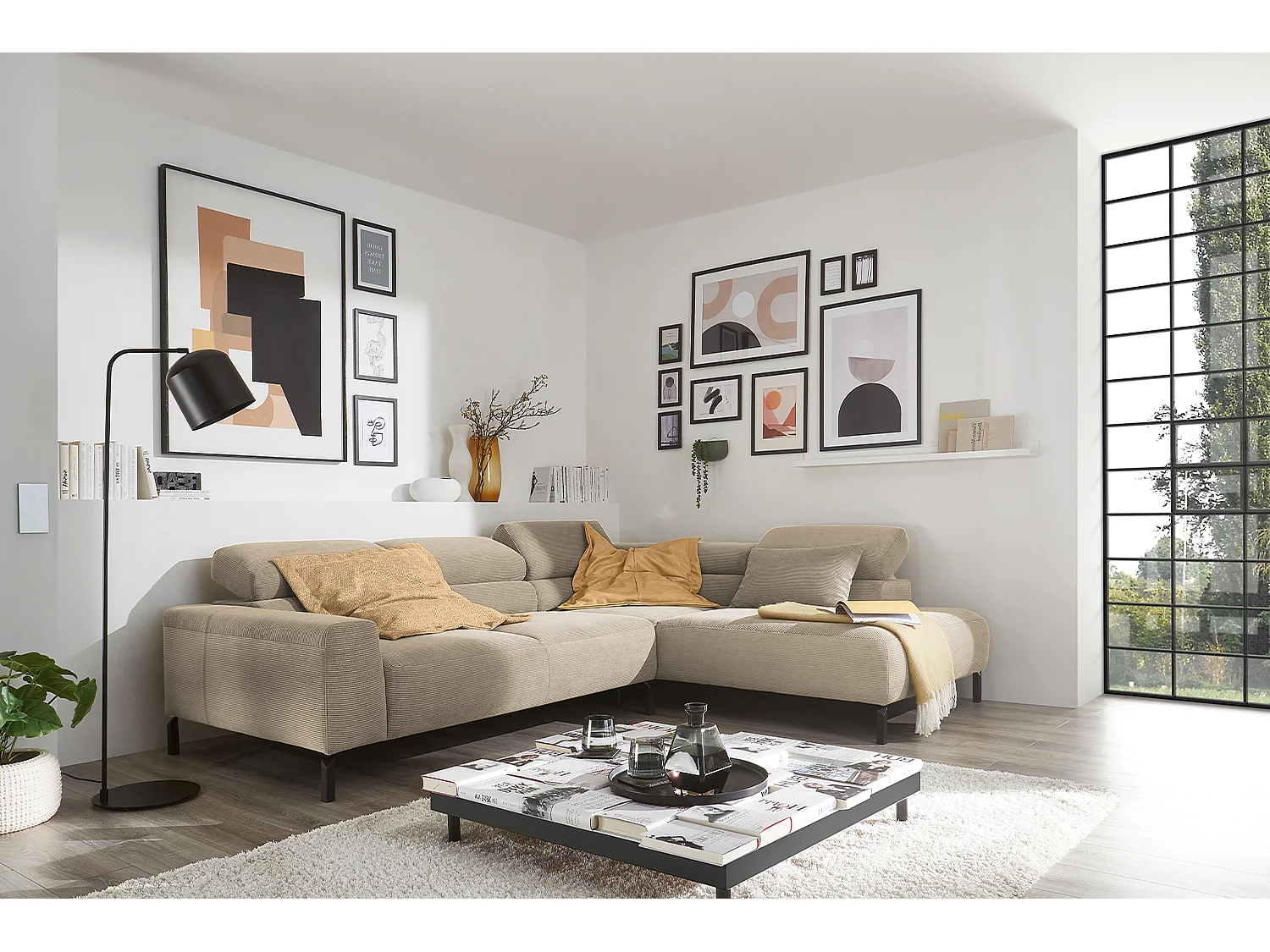 Divano angolare - beige Velluto a coste - DELIA