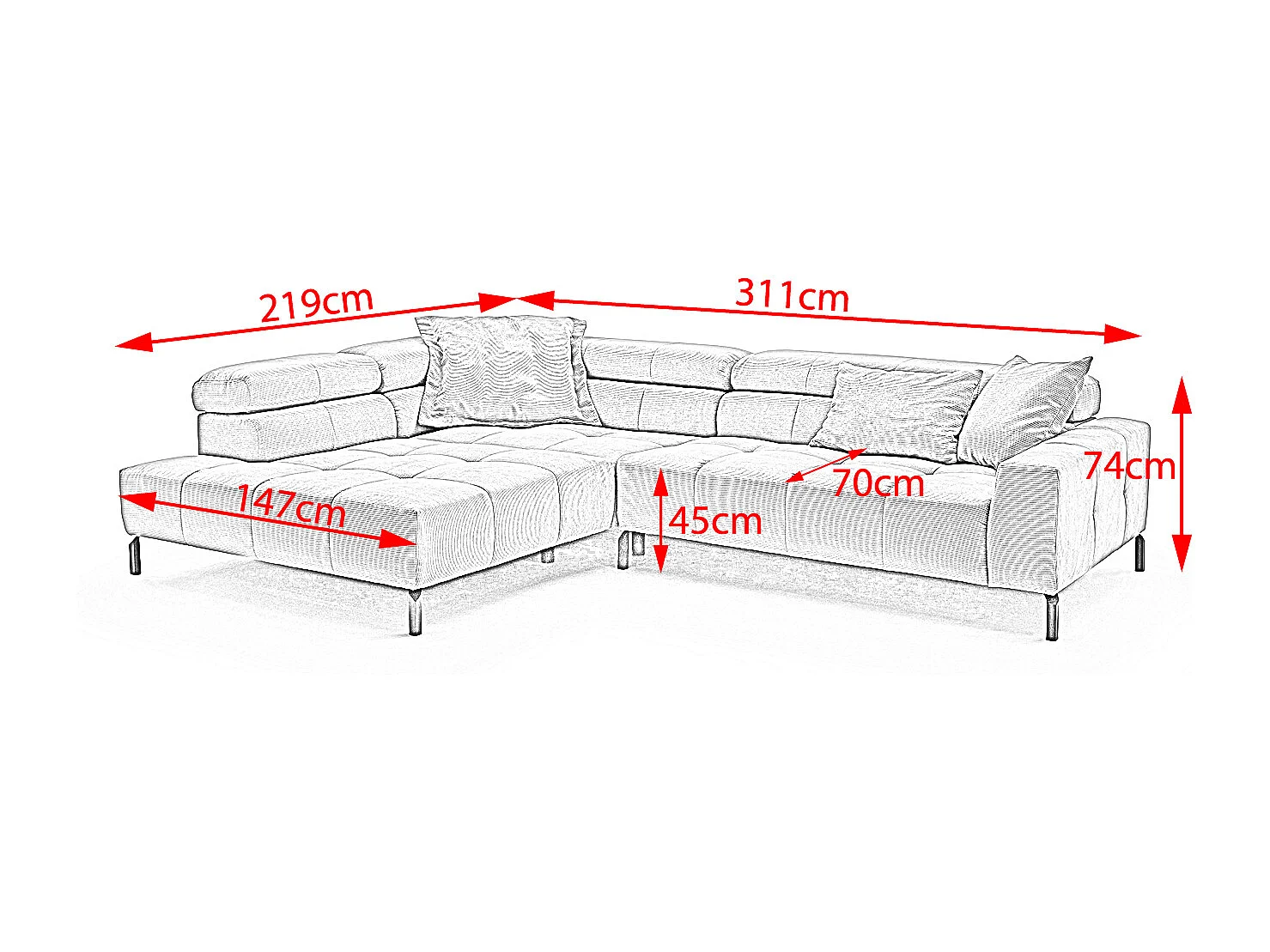 Ecksofa - Grau Cord - OHIO