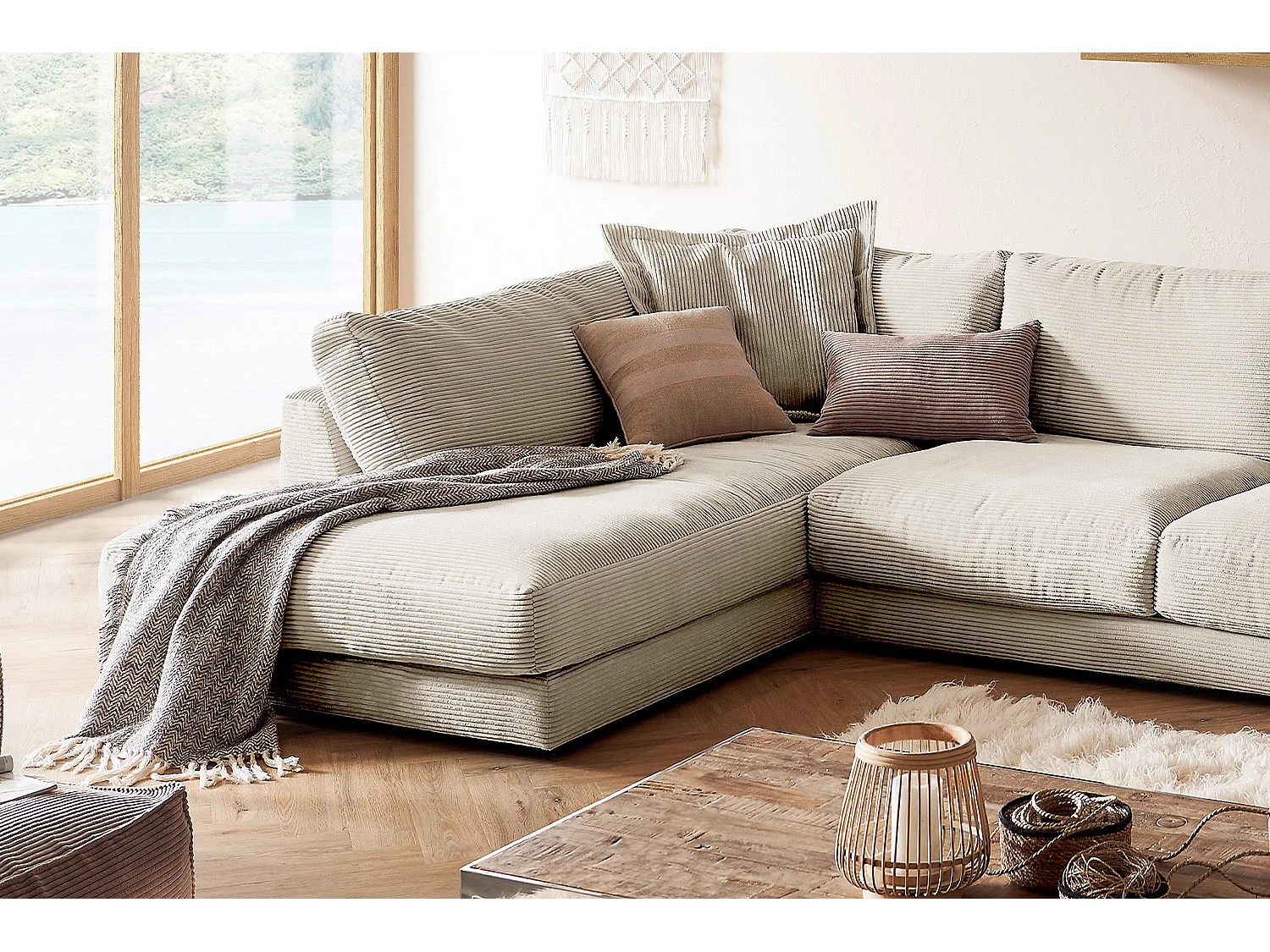 Canapé - blanc crème Velours côtelé - MADELINE