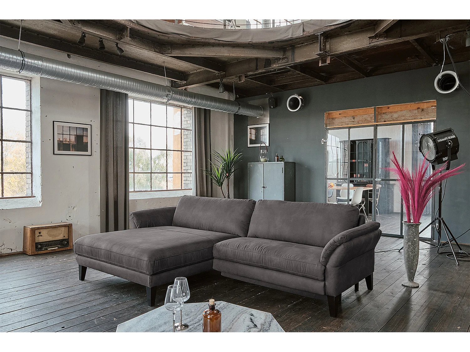 Hoekbank - Antraciet Geweven stof - MALTA