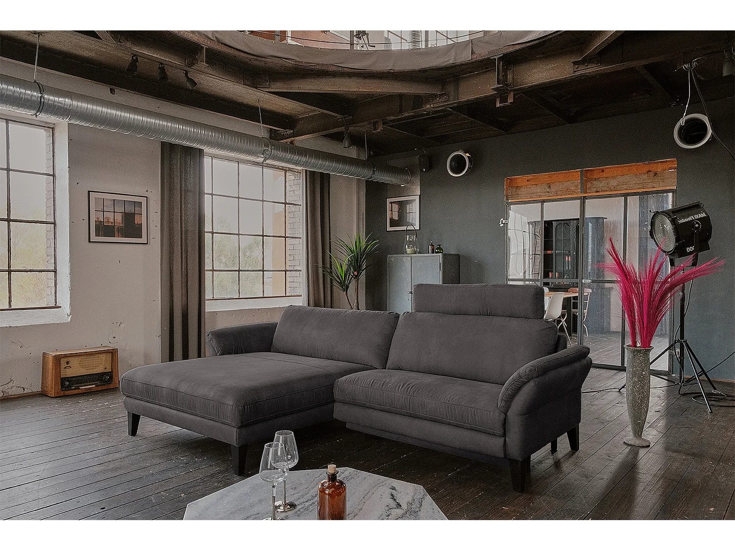 Hoekbank - Antraciet Geweven stof - MALTA