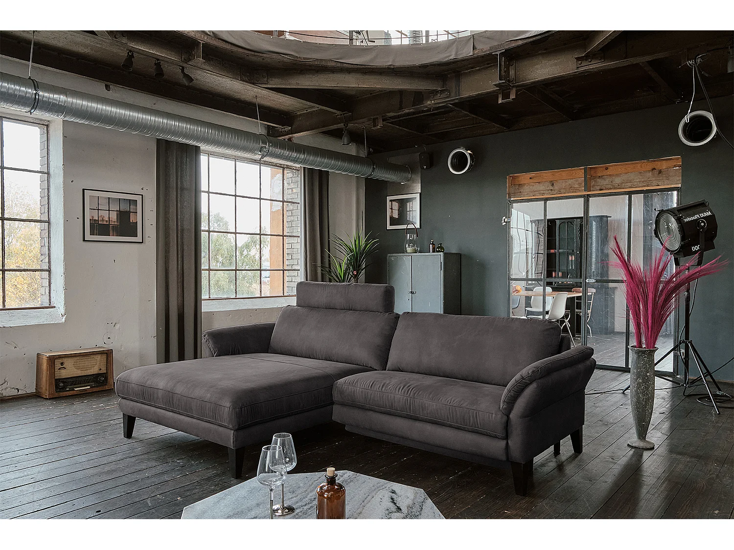 Hoekbank - Antraciet Geweven stof - MALTA