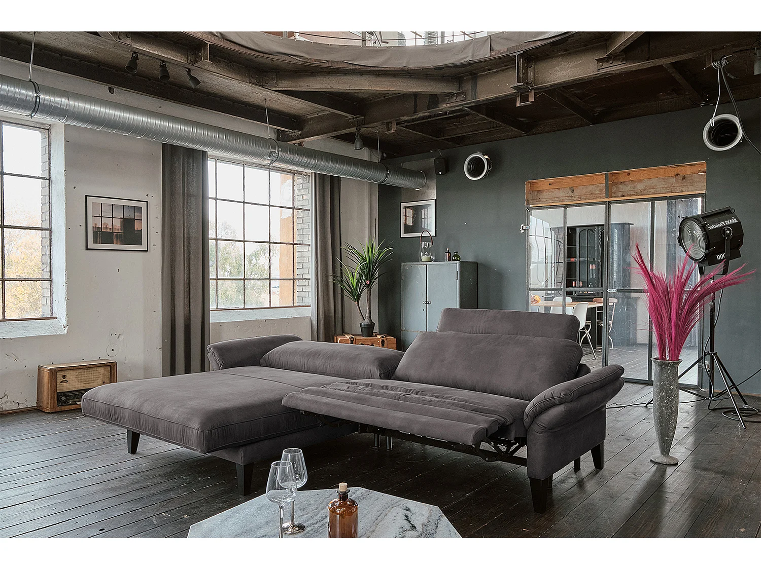 Hoekbank - Antraciet Geweven stof - MALTA