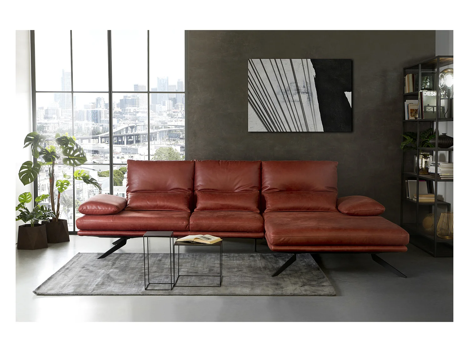 Ecksofa - Rot Leder - FENICE