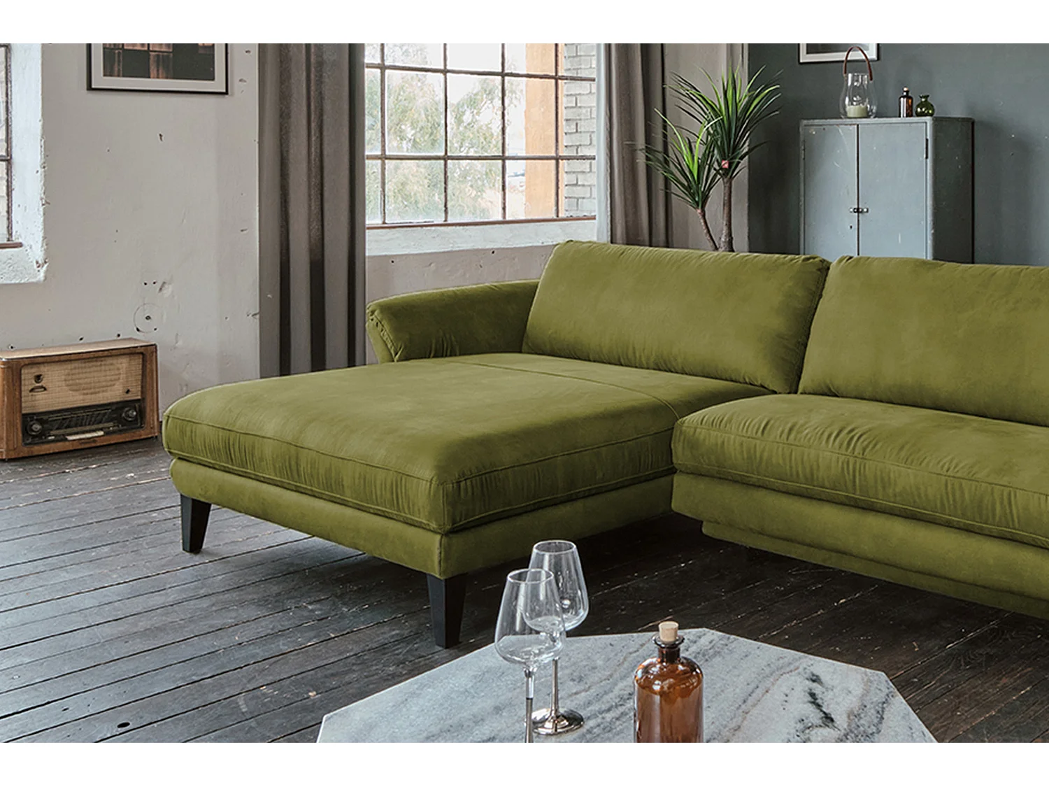 Ecksofa - Grün Webstoff - MALTA