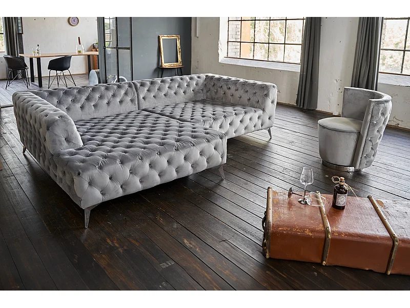 Ecksofa - Silber Velvet - NARLA
