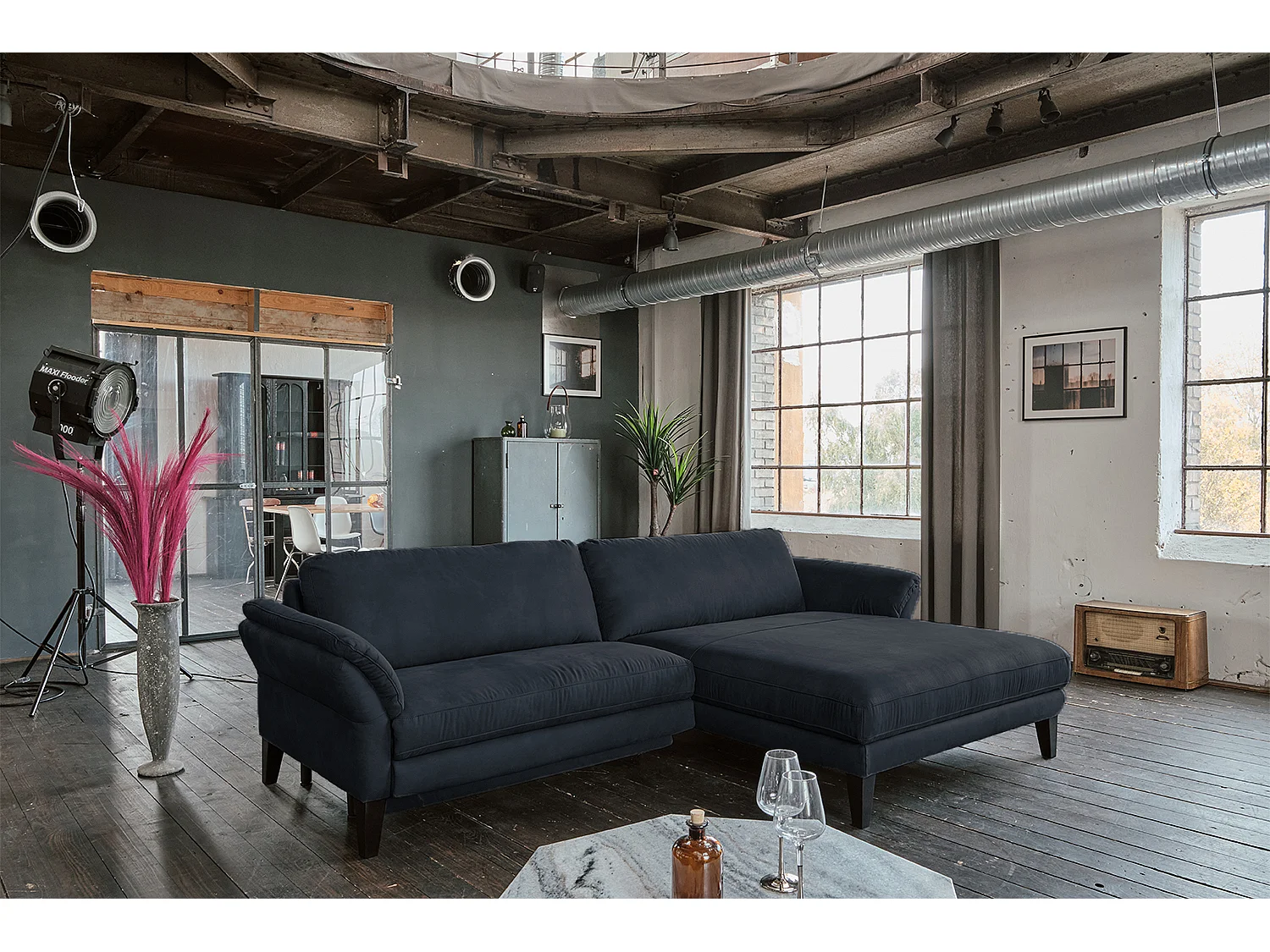 Ecksofa - Schwarz Webstoff - MALTA