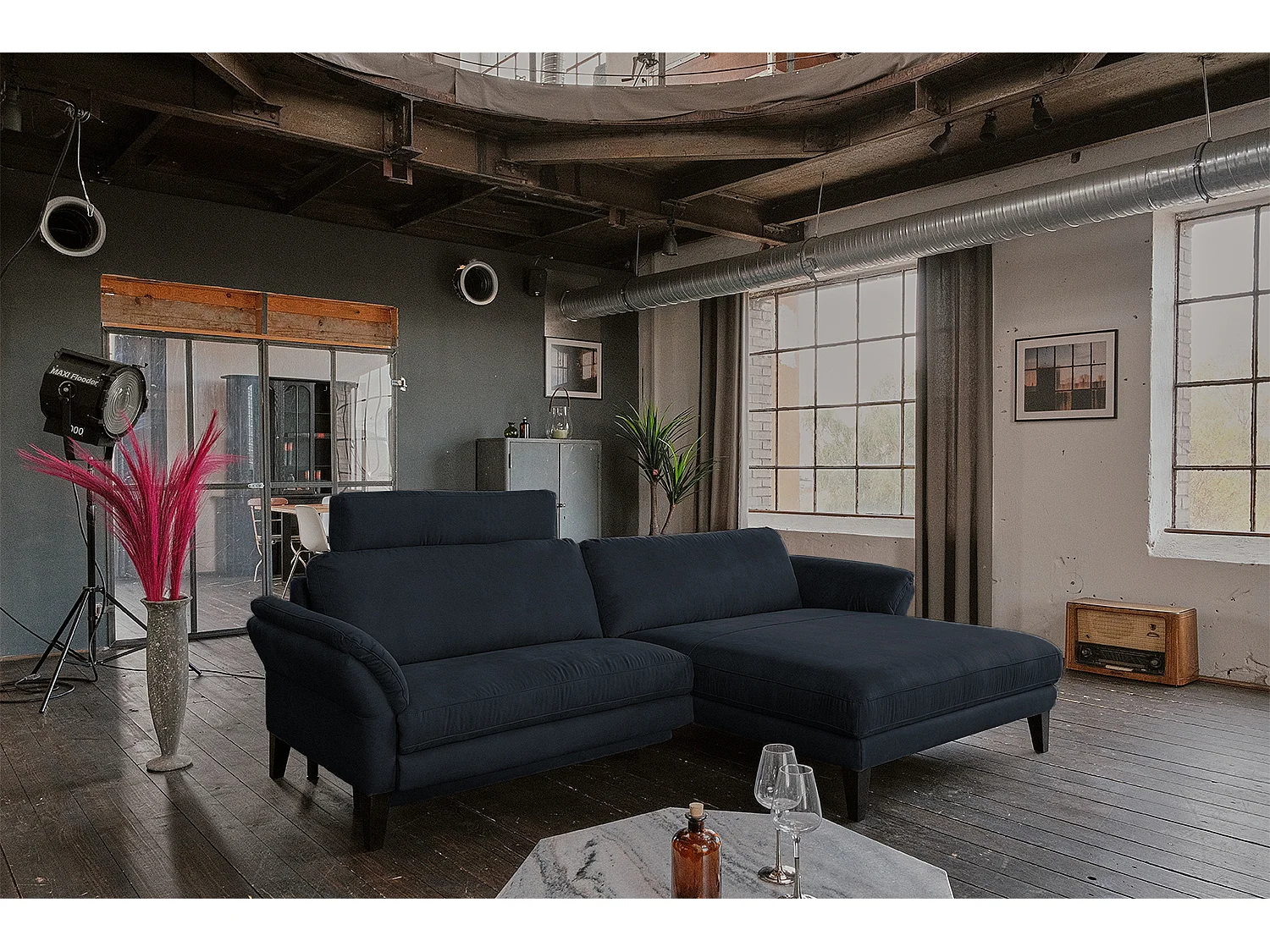 Ecksofa - Schwarz Webstoff - MALTA