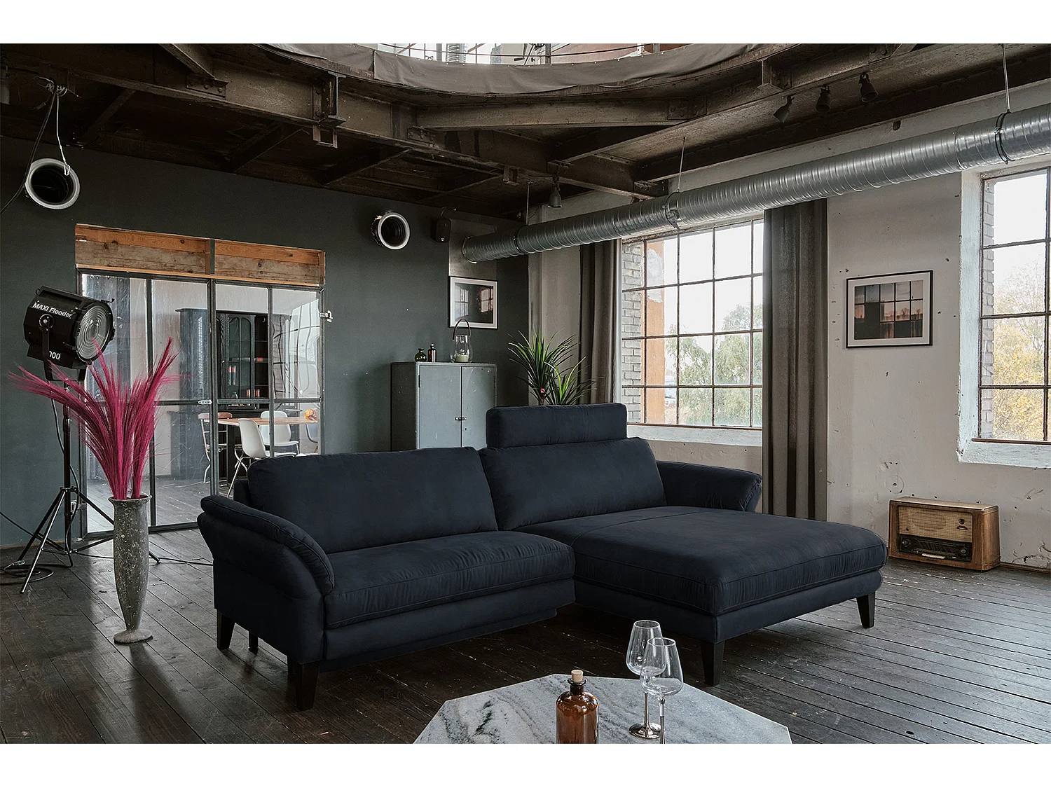 Ecksofa - Schwarz Webstoff - MALTA