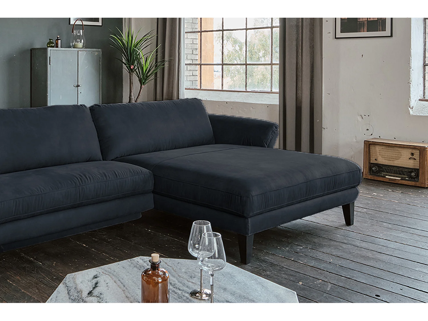 Ecksofa - Schwarz Webstoff - MALTA