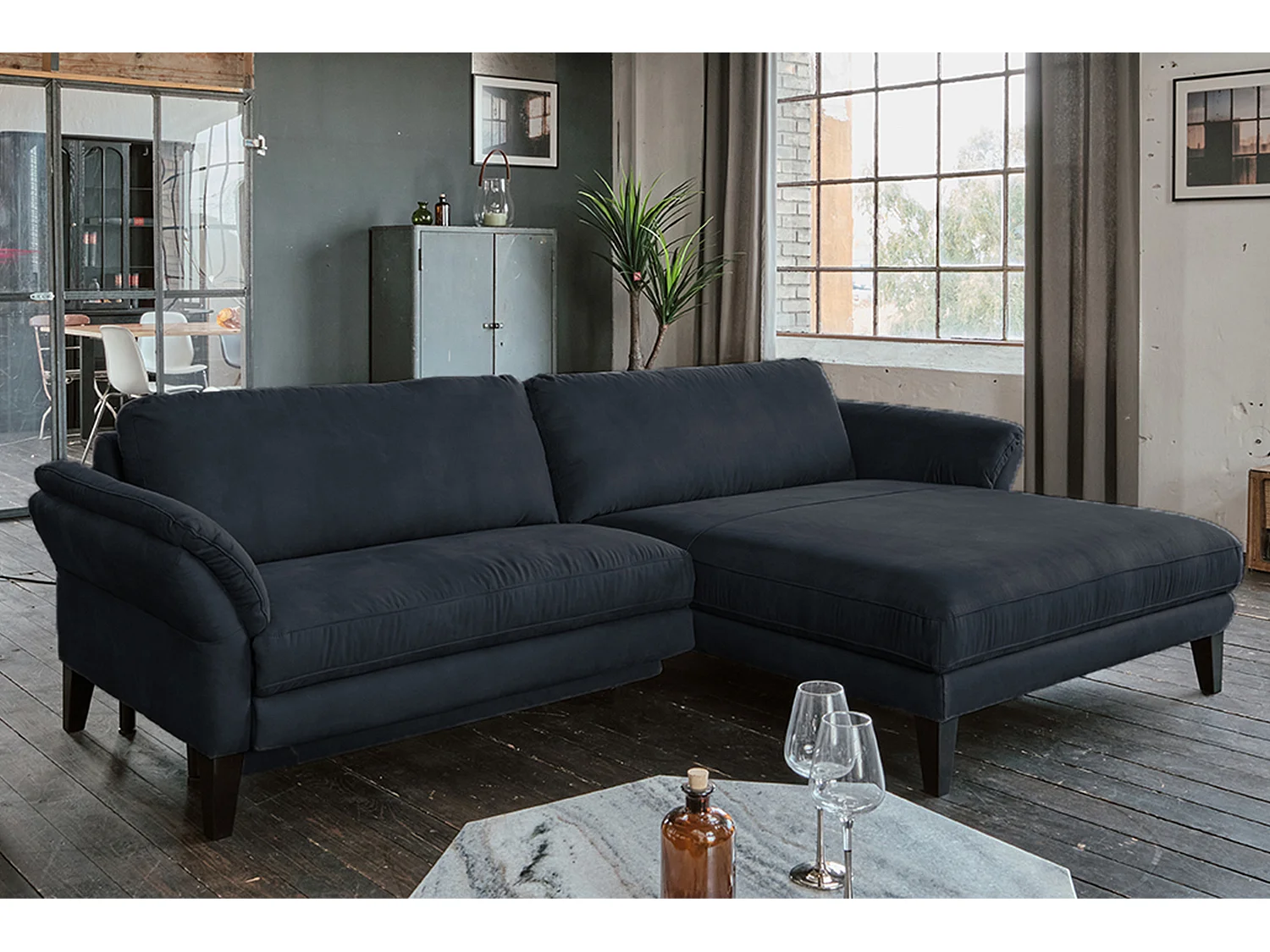 Ecksofa - Schwarz Webstoff - MALTA