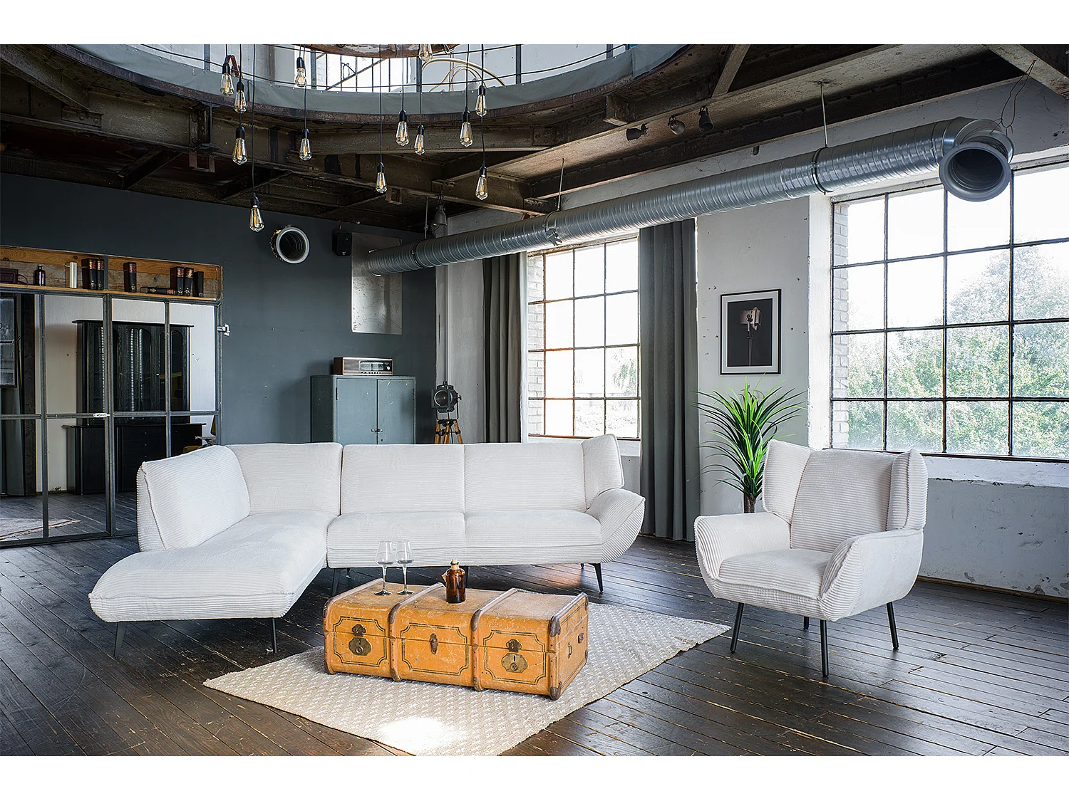 Ecksofa - Cremeweiß Cord - CALLA