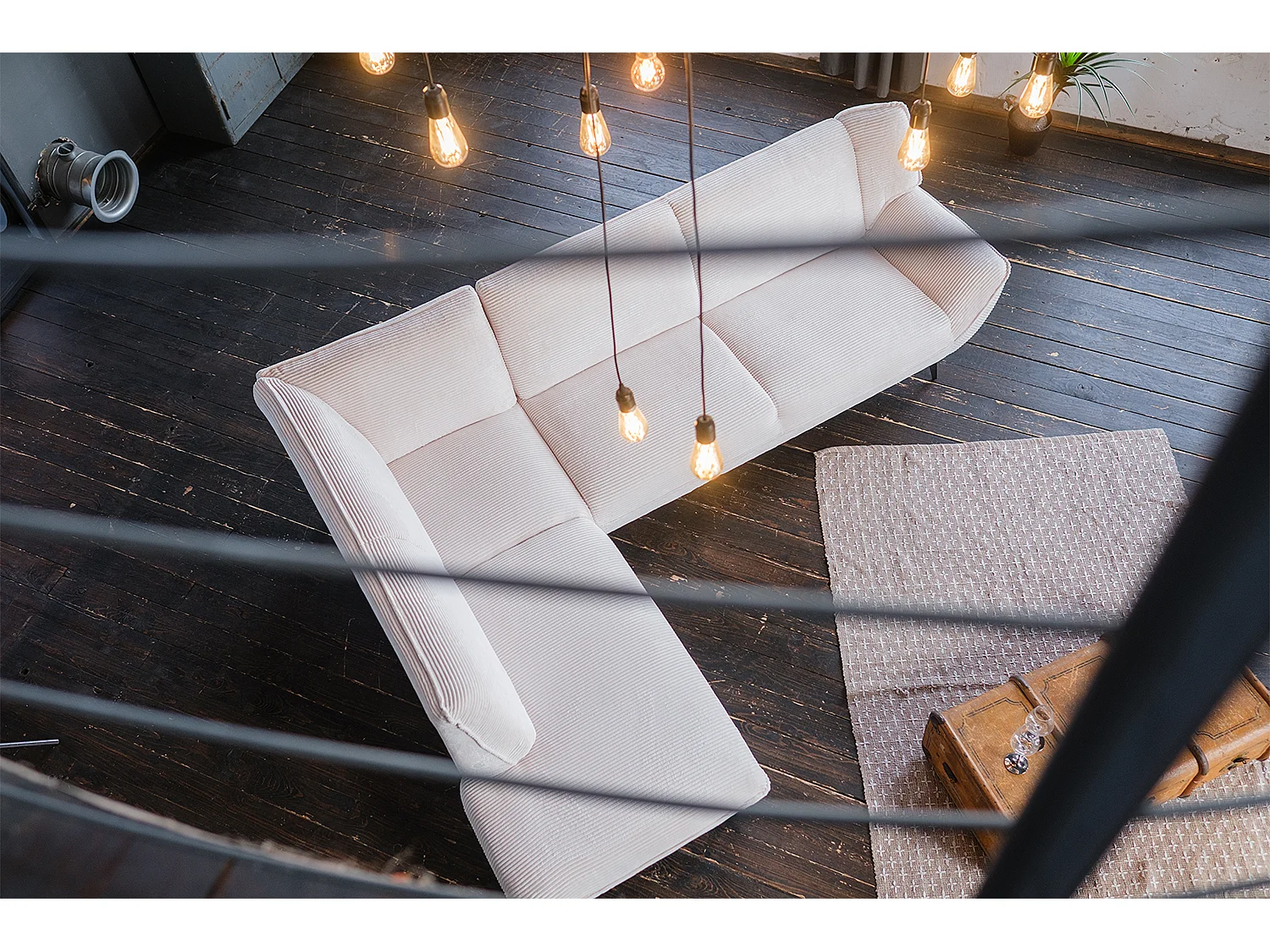 Ecksofa - Cremeweiß Cord - CALLA