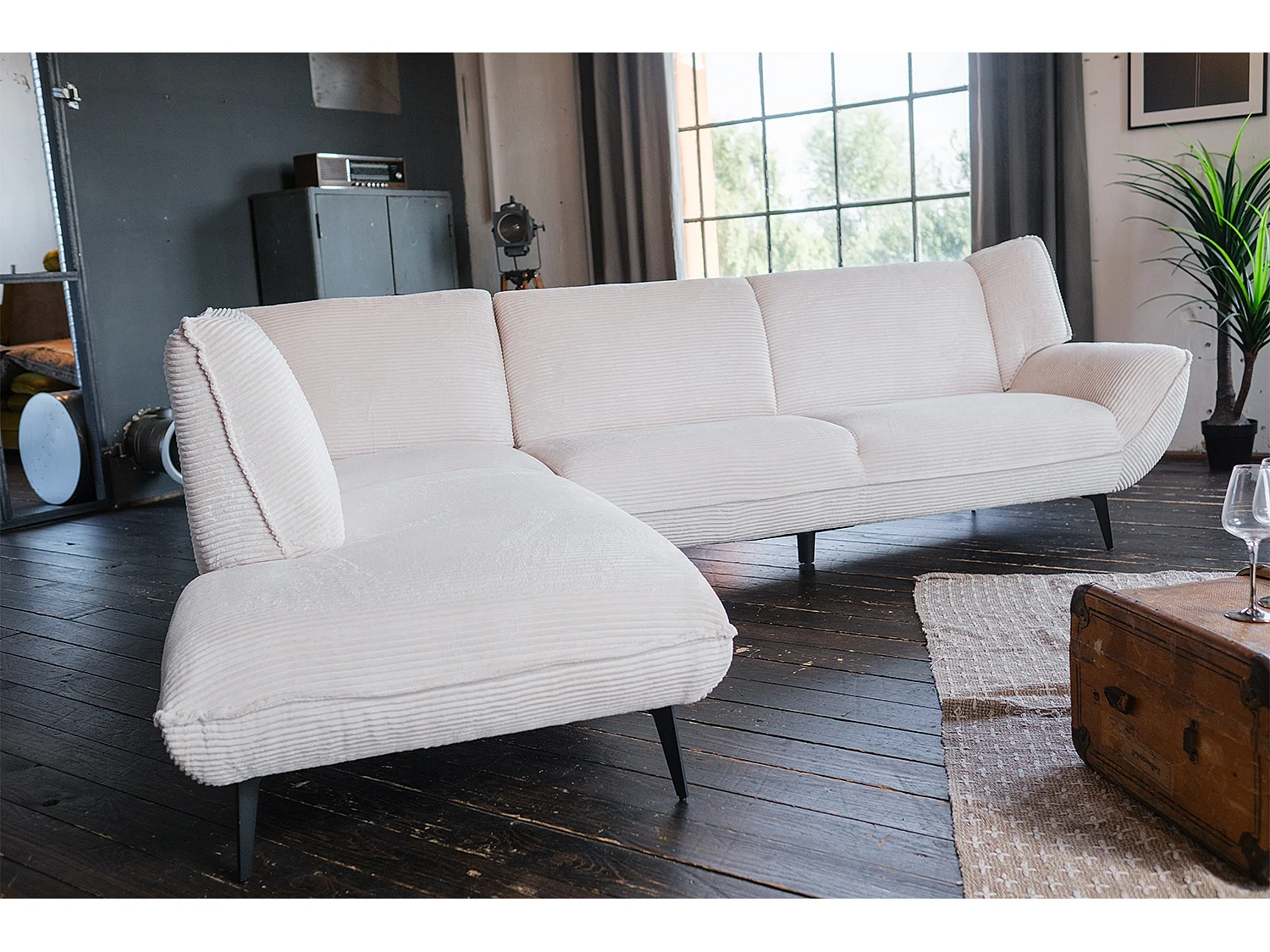 Ecksofa - Cremeweiß Cord - CALLA
