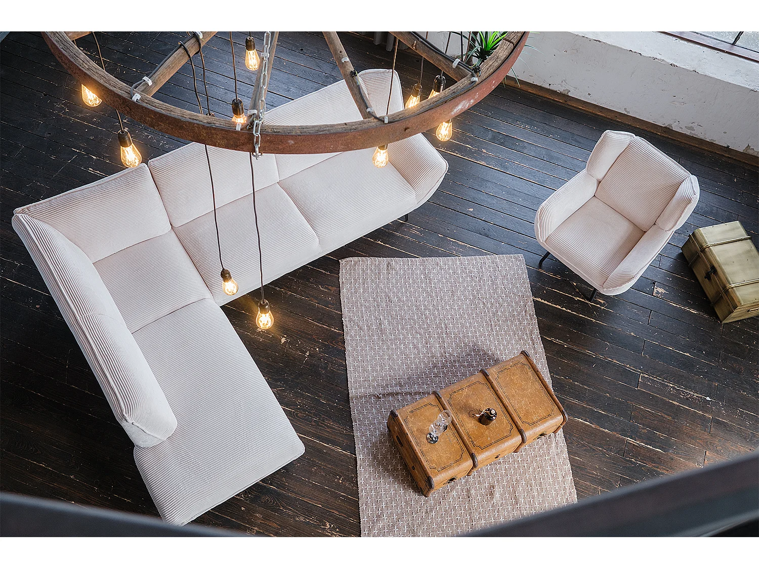 Ecksofa - Cremeweiß Cord - CALLA