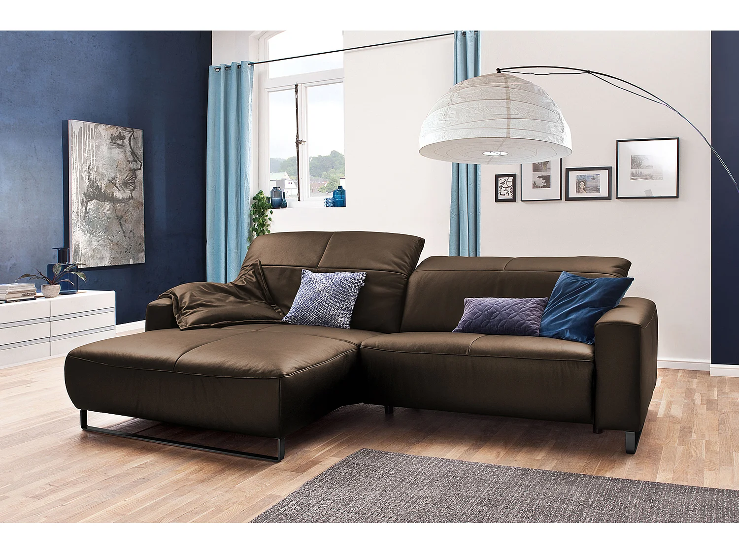 Ecksofa - Walnuss Dekor Leder - YORK