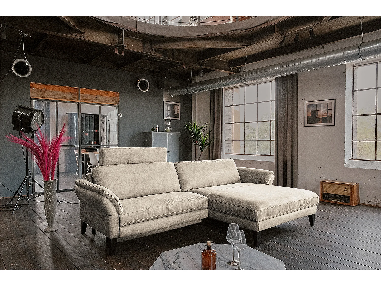 Ecksofa - Beige Webstoff - MALTA