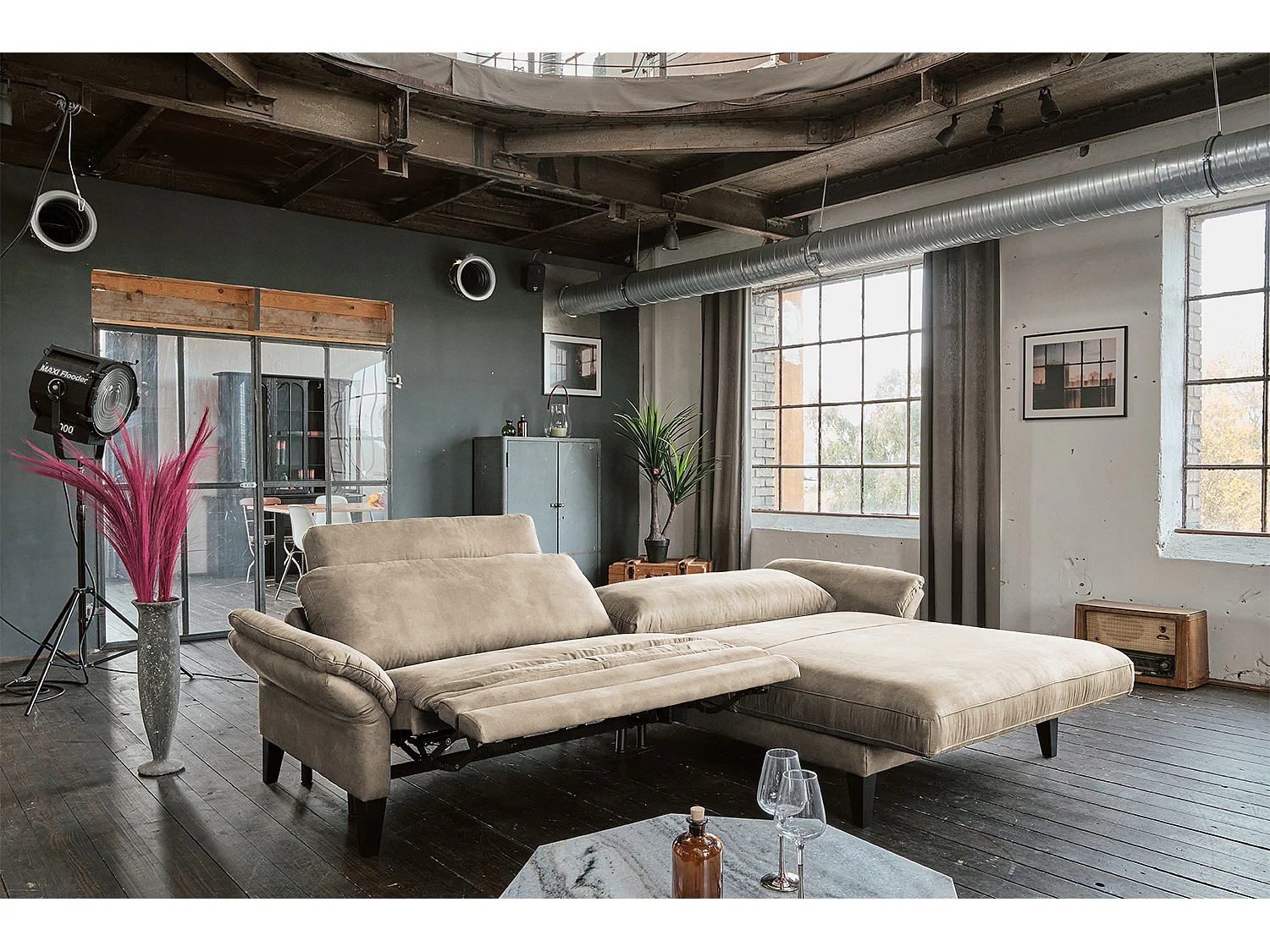 Ecksofa - Beige Webstoff - MALTA