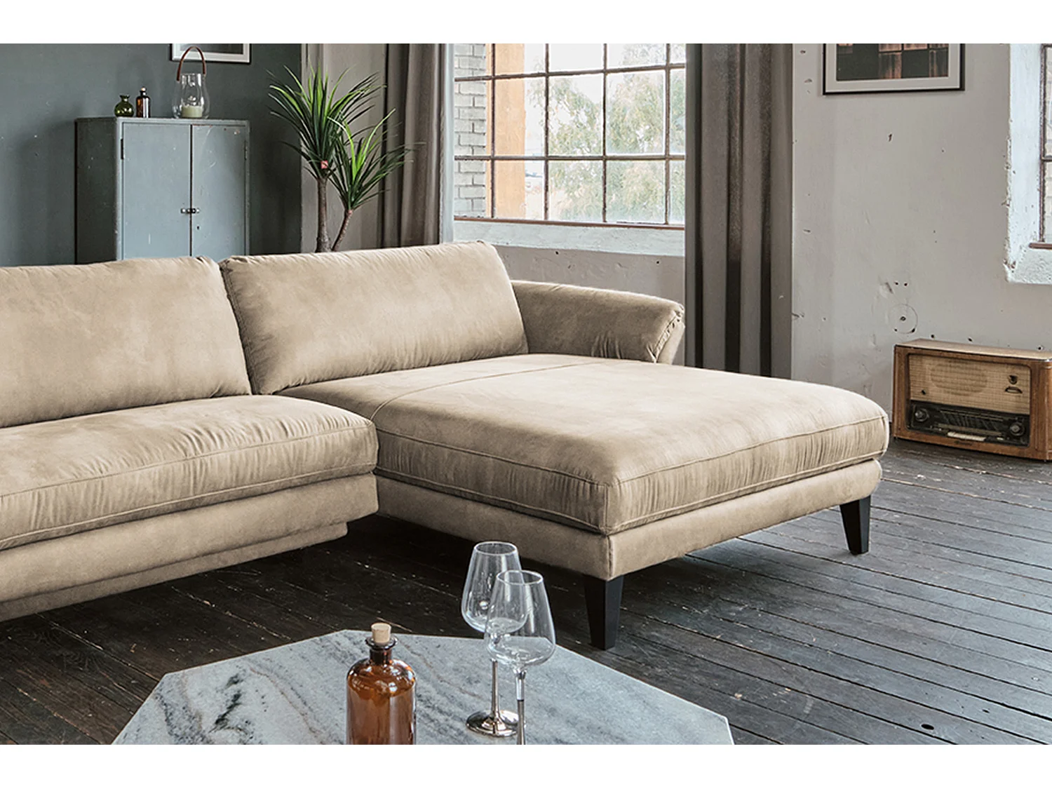 Ecksofa - Beige Webstoff - MALTA
