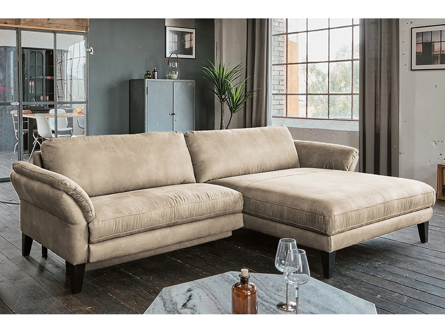 Ecksofa - Beige Webstoff - MALTA
