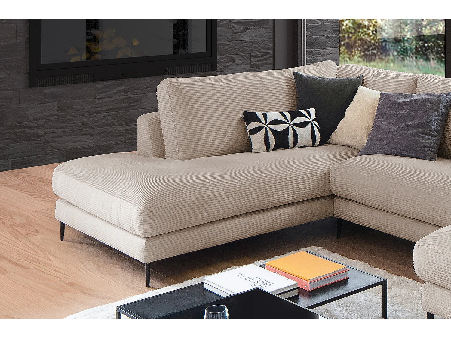 Canapé - taupe Velours côtelé - CARA