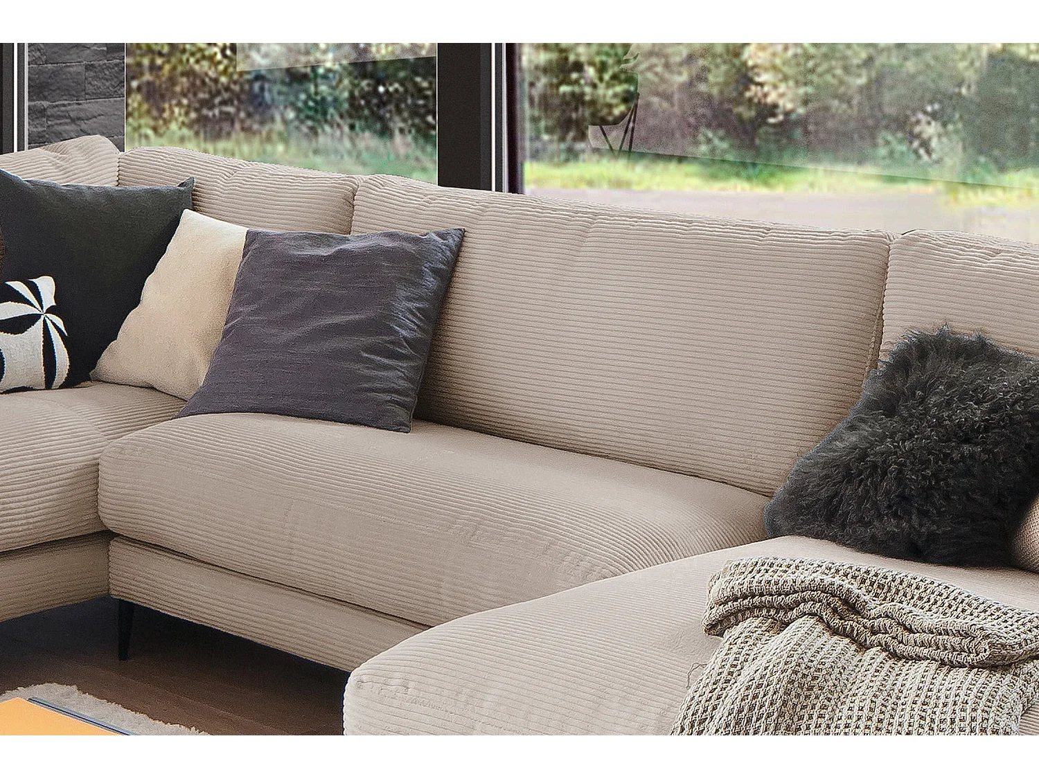 Canapé - taupe Velours côtelé - CARA