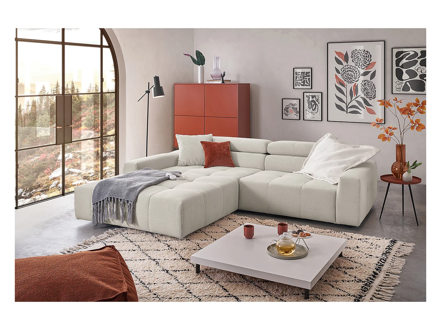 Ecksofa - Silber Cord - RENO