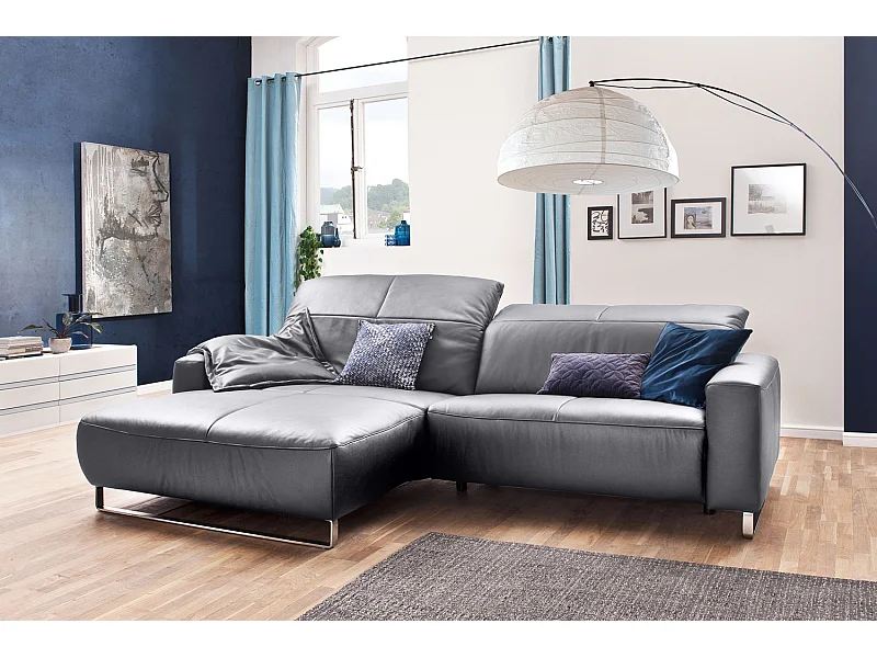 Ecksofa - Hellgrau Leder - YORK