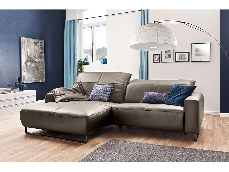 Ecksofa - Lavagrau Leder - YORK