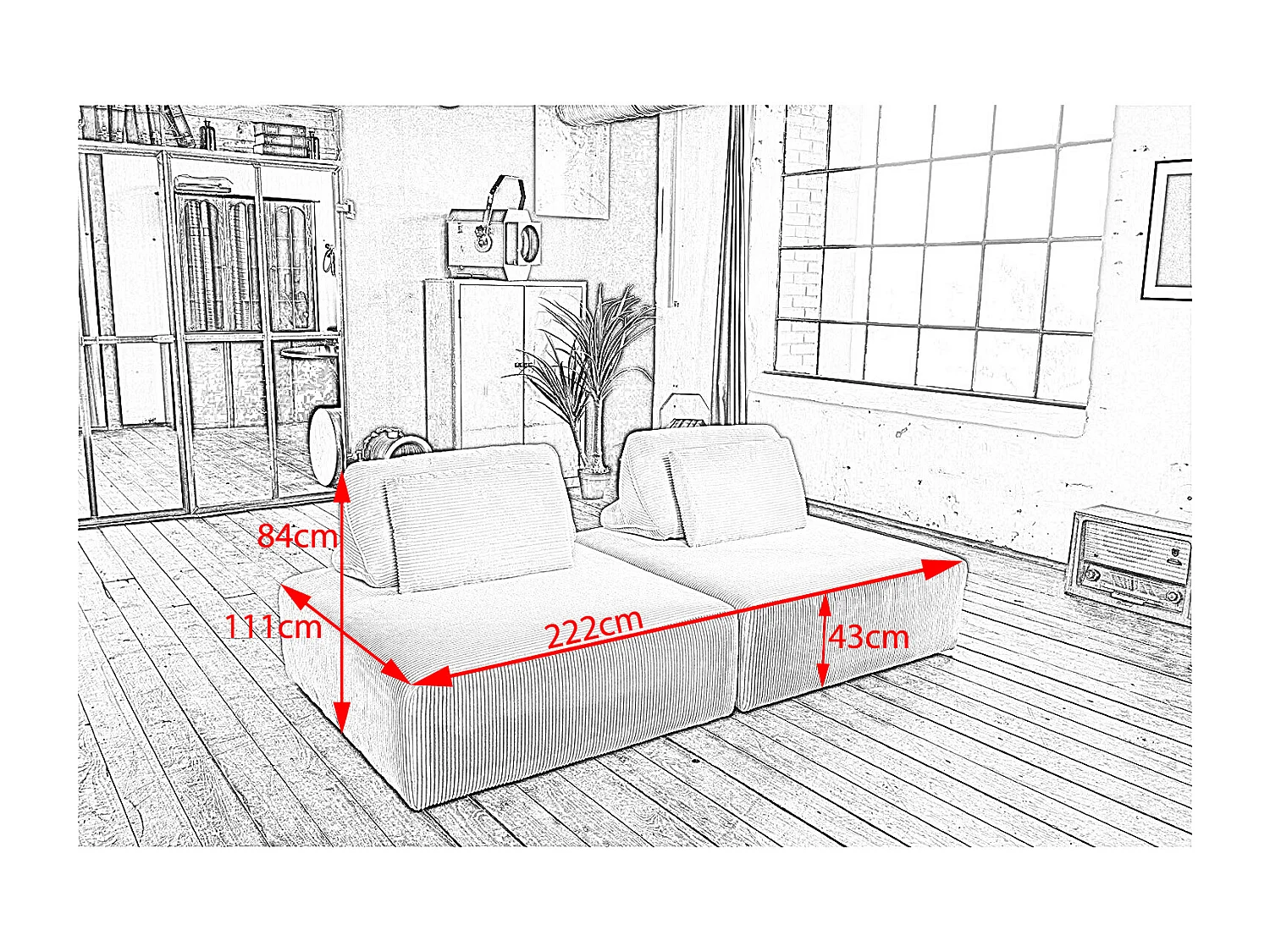 Modulsofa - Hellgrau Cord - WIOLO SOFT