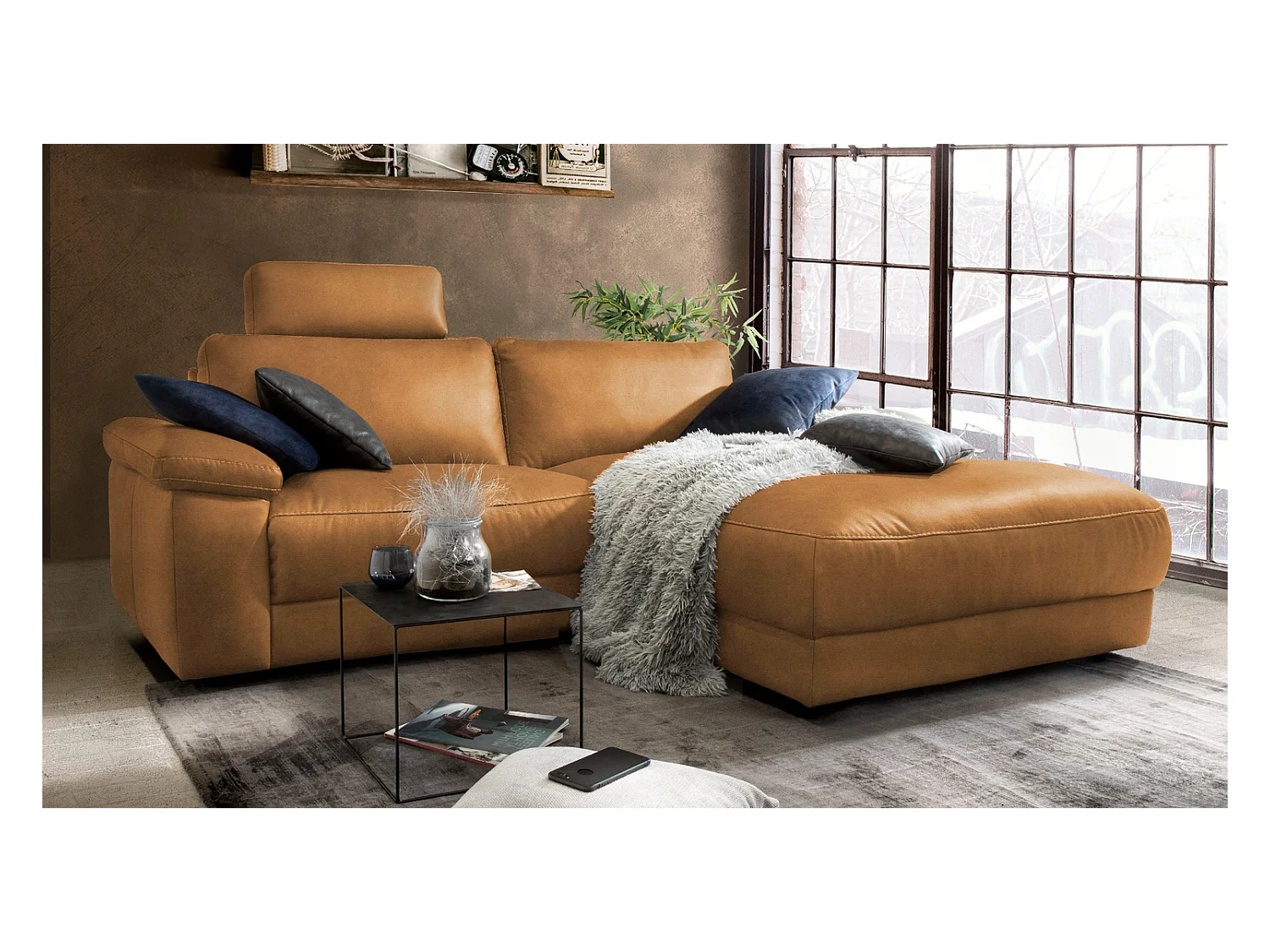 Ecksofa - Braun Webstoff - LOLA