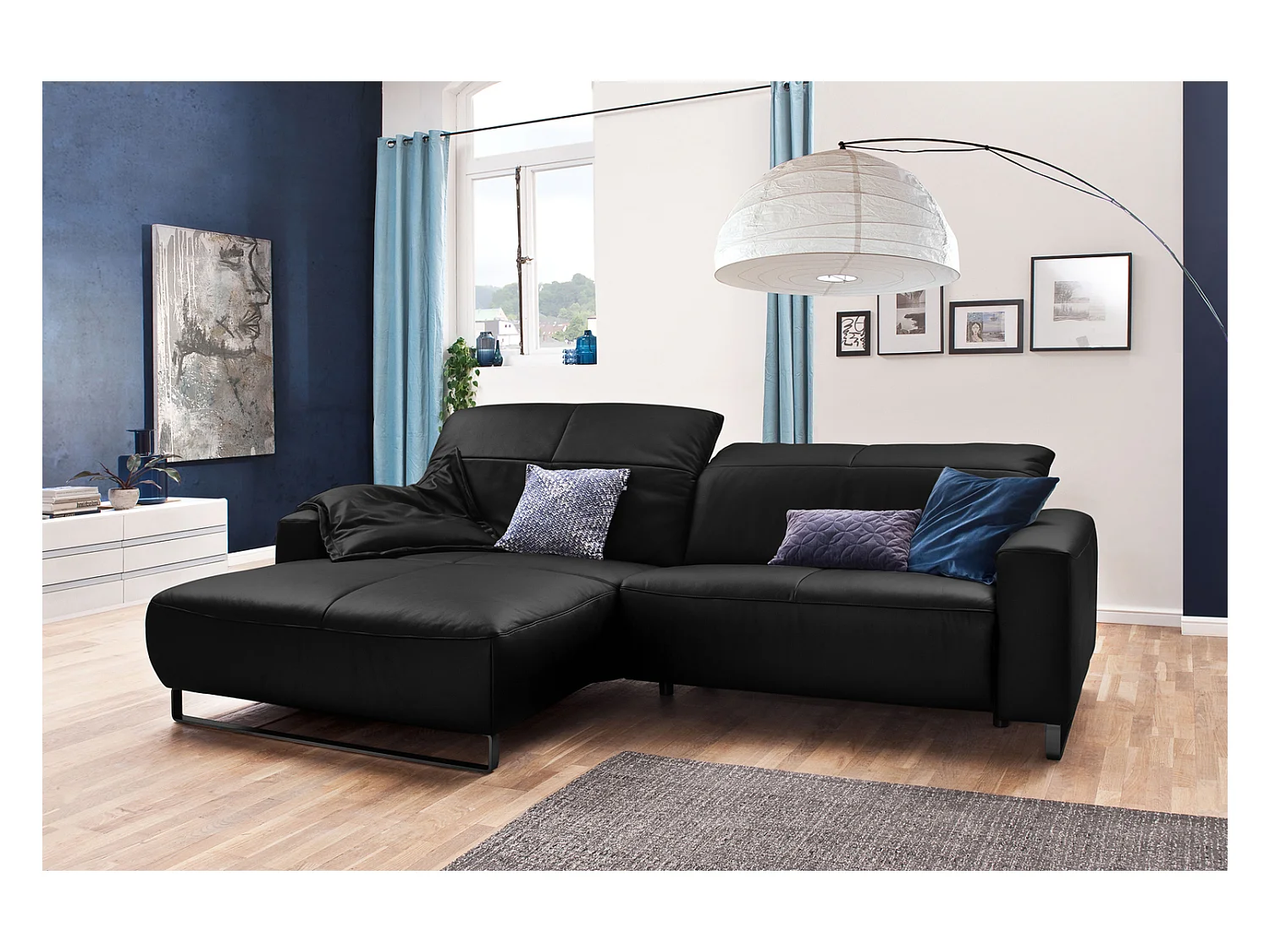 Ecksofa - Schwarz Leder - YORK