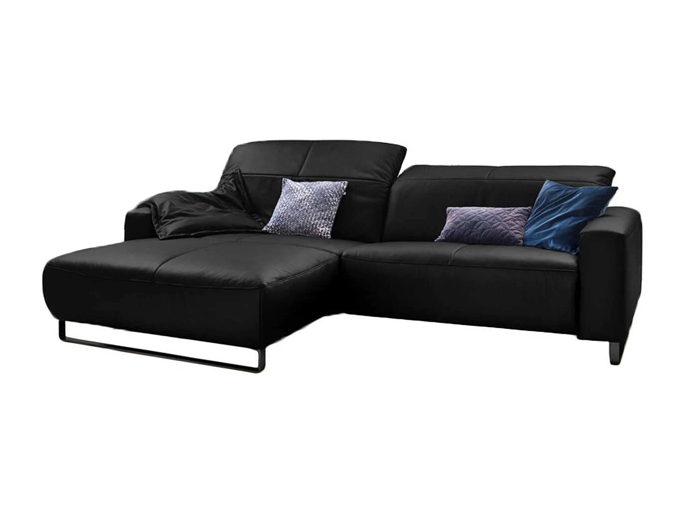 Ecksofa - Schwarz Leder - YORK