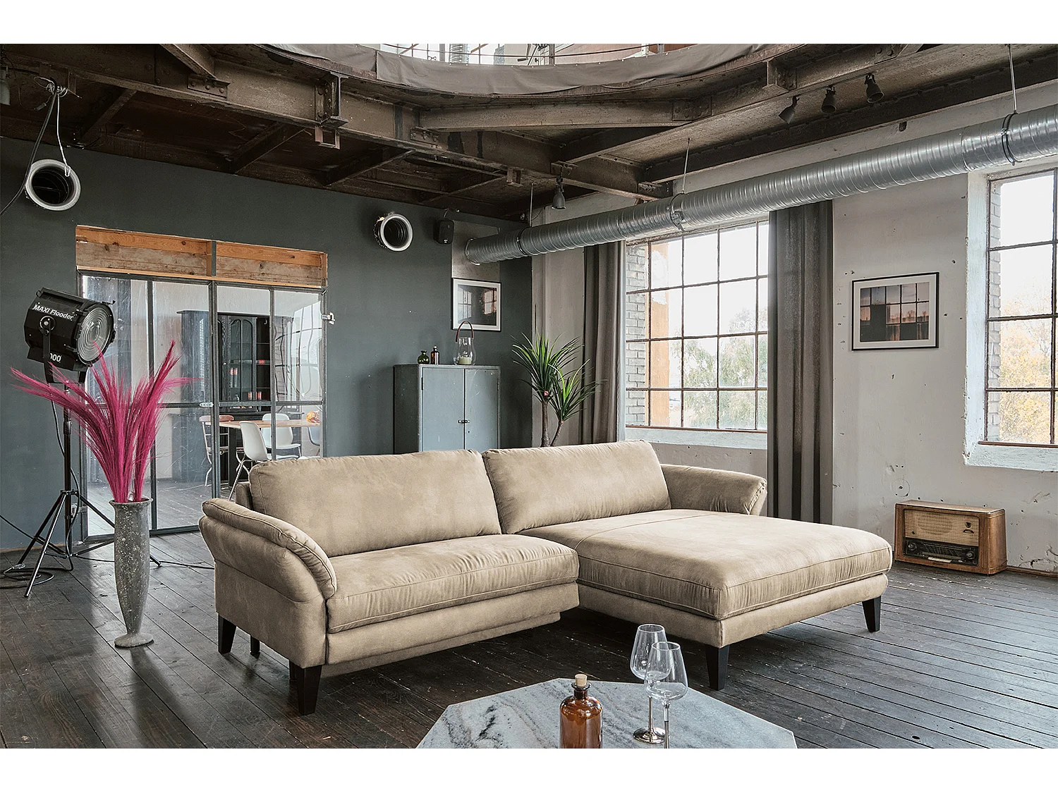 Ecksofa - Beige Webstoff - MALTA