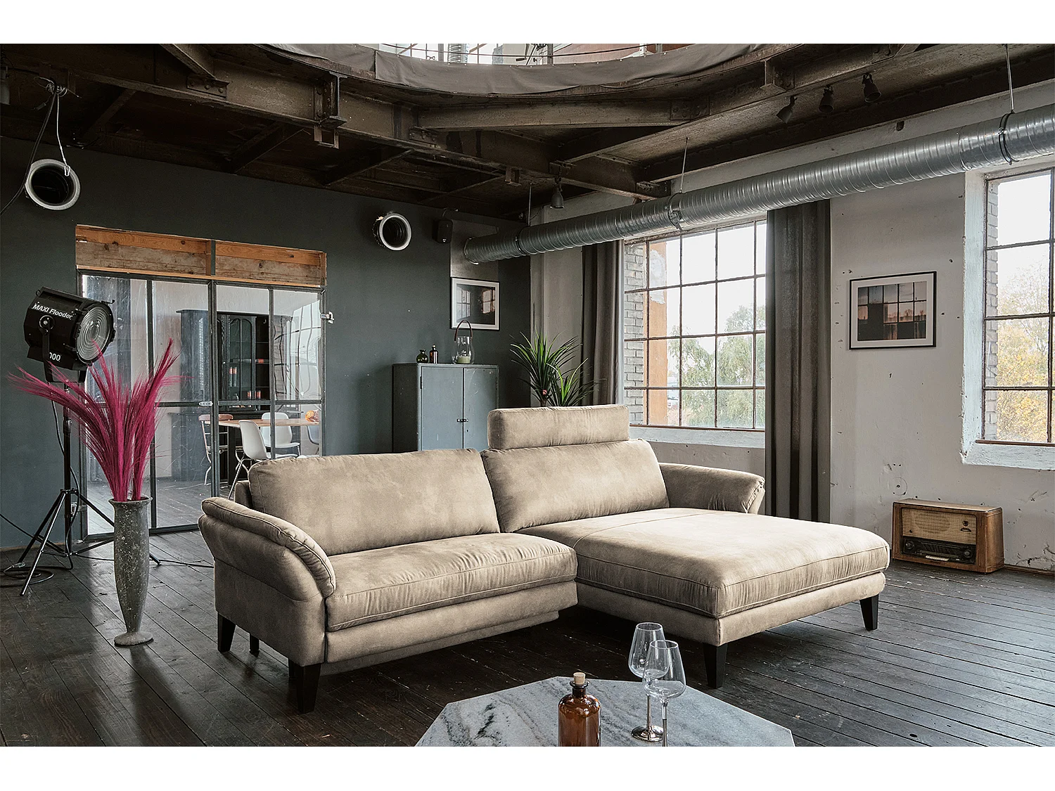 Ecksofa - Beige Webstoff - MALTA