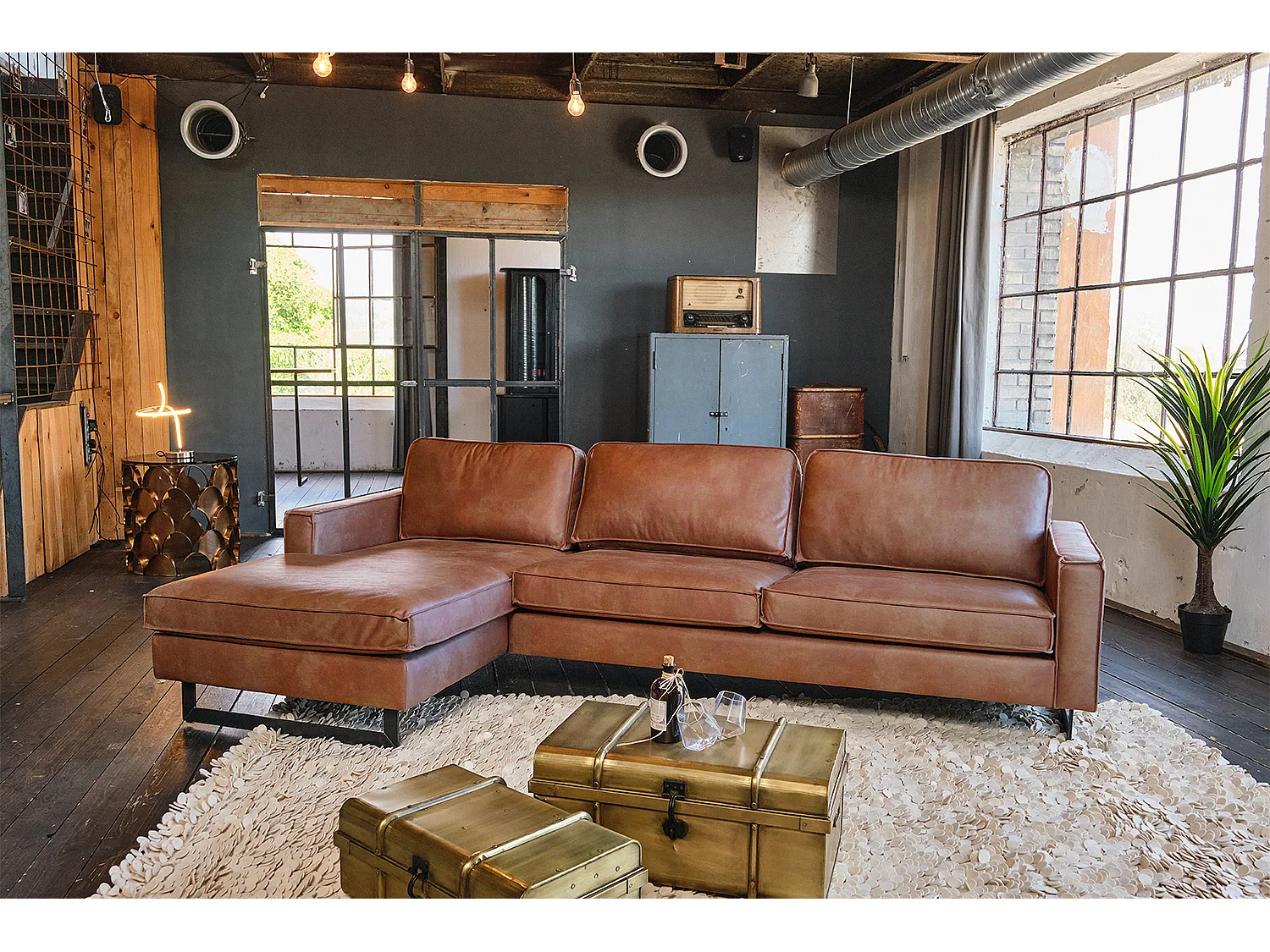 Sofá - marrón cuero sintético - VILNIUS