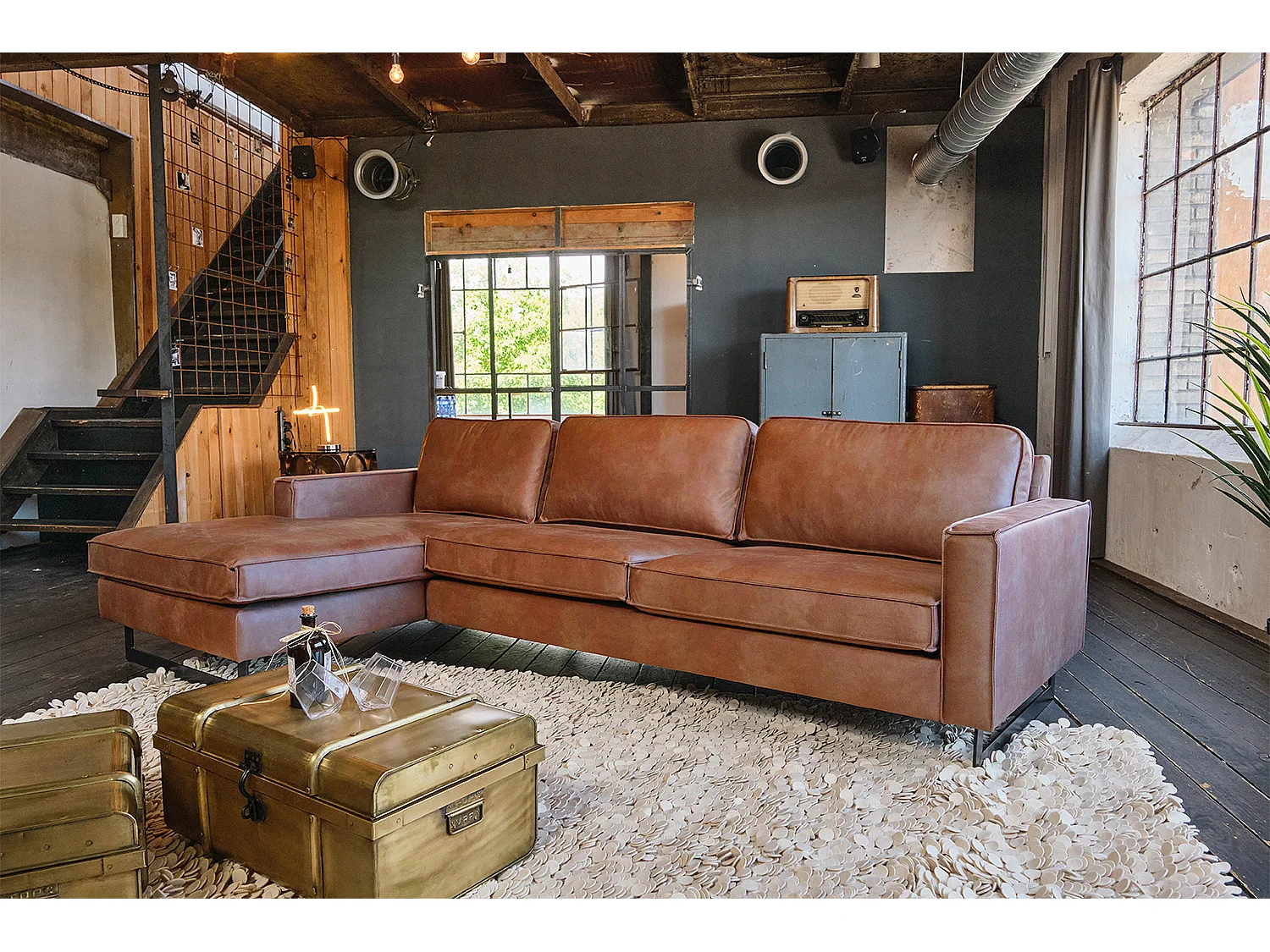 Sofá - marrón cuero sintético - VILNIUS