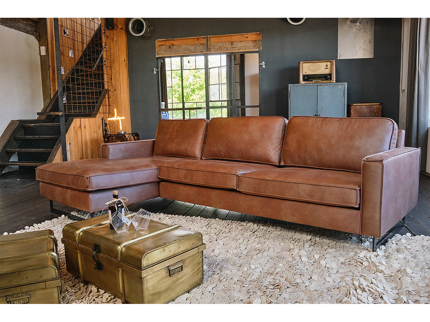 Sofá - marrón cuero sintético - VILNIUS